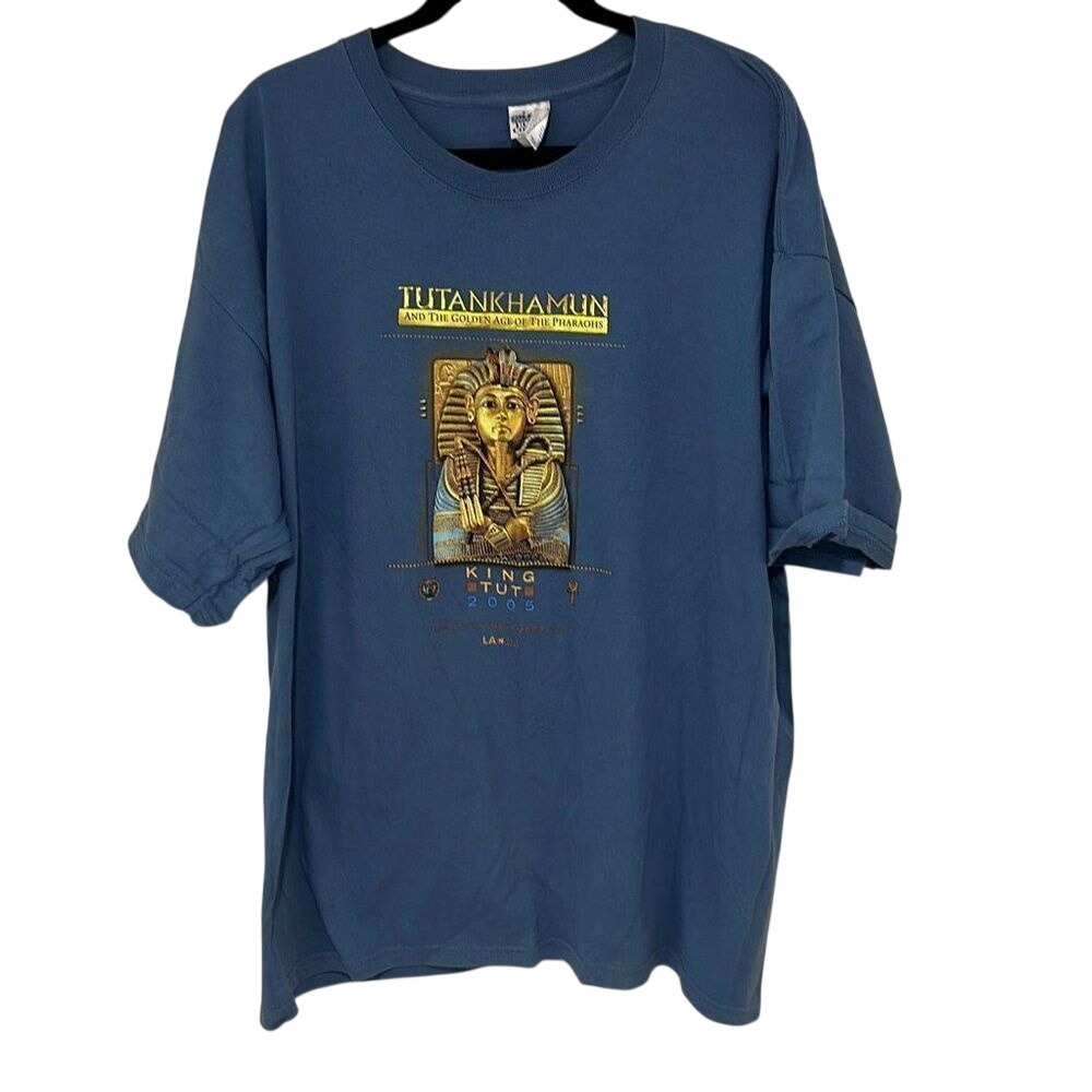 Gildan Mens Blue Tutankhamun And The Golden Age Of The Pharaohs T-Shirt XXL
